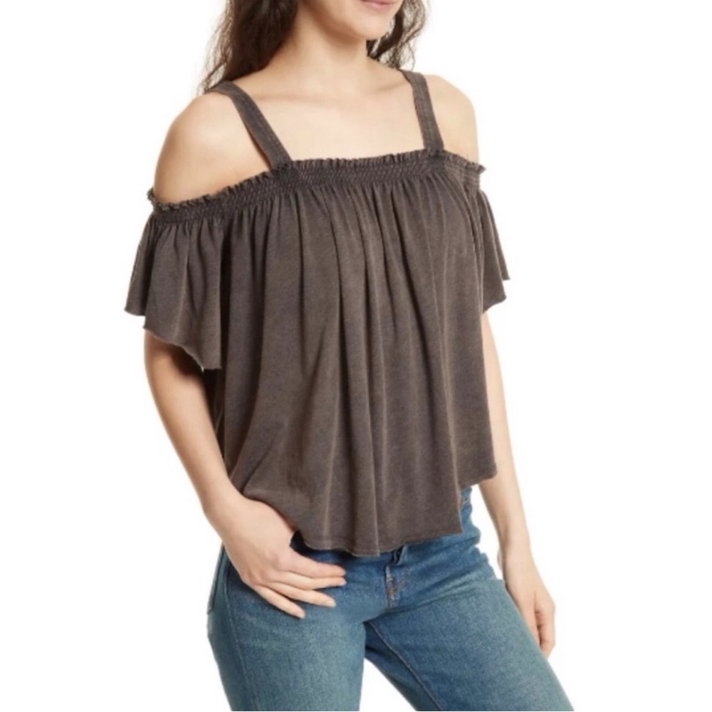 We The Free Women’s Off-Shoulder Blouse Black/Gray Wash Size-S